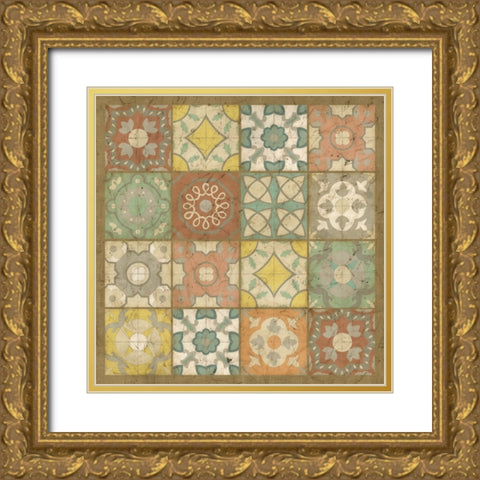 Non-Embellished Barcelona Tiles II Gold Ornate Wood Framed Art Print with Double Matting by Zarris, Chariklia