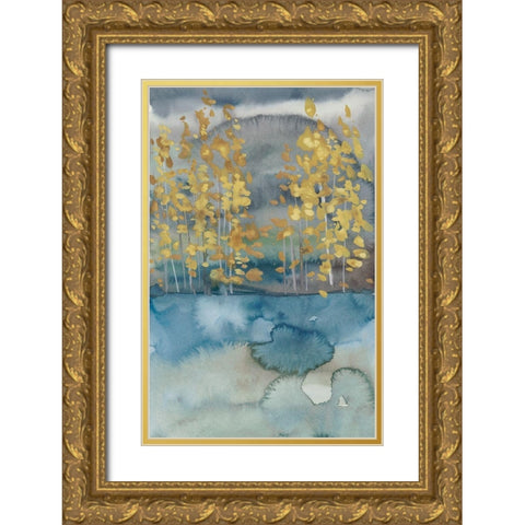 Golden Trees I Gold Ornate Wood Framed Art Print with Double Matting by Zarris, Chariklia