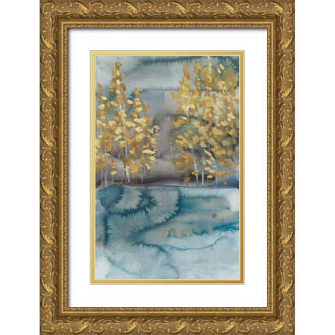 Golden Trees II Gold Ornate Wood Framed Art Print with Double Matting by Zarris, Chariklia
