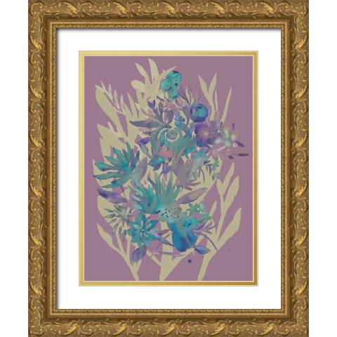 Slate Flowers on Mauve II Gold Ornate Wood Framed Art Print with Double Matting by Zarris, Chariklia