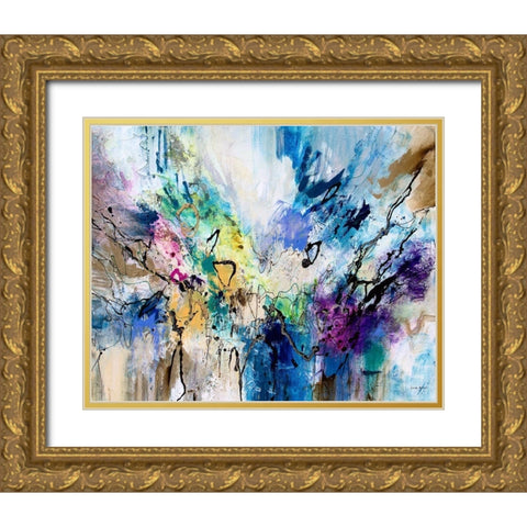 Rainbow Blue V Gold Ornate Wood Framed Art Print with Double Matting by Gardner, Jennifer