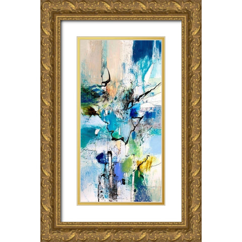 Blue and Green I Gold Ornate Wood Framed Art Print with Double Matting by Gardner, Jennifer
