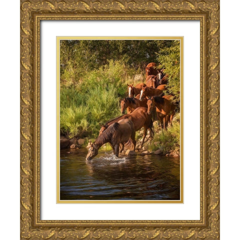 River Horses I Gold Ornate Wood Framed Art Print with Double Matting by PHBurchett