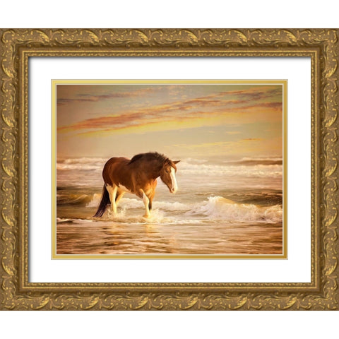 Sunkissed Horses V Gold Ornate Wood Framed Art Print with Double Matting by PHBurchett