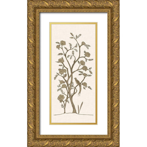 Sepia Chinoiserie I Gold Ornate Wood Framed Art Print with Double Matting by Zarris, Chariklia