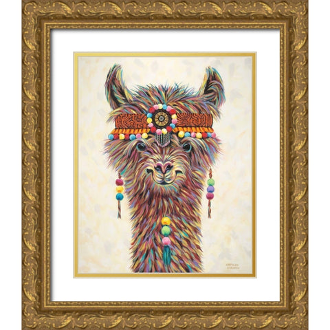 Hippie Llama II Gold Ornate Wood Framed Art Print with Double Matting by Vitaletti, Carolee