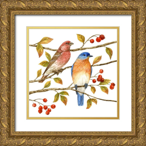 Birds and Berries IV Gold Ornate Wood Framed Art Print with Double Matting by Maday, Jane