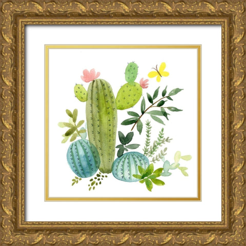 Happy Cactus I Gold Ornate Wood Framed Art Print with Double Matting by Maday, Jane
