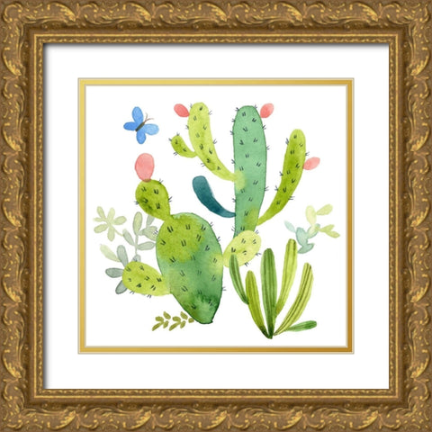 Happy Cactus II Gold Ornate Wood Framed Art Print with Double Matting by Maday, Jane