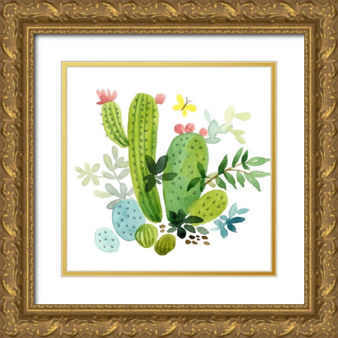 Happy Cactus III Gold Ornate Wood Framed Art Print with Double Matting by Maday, Jane