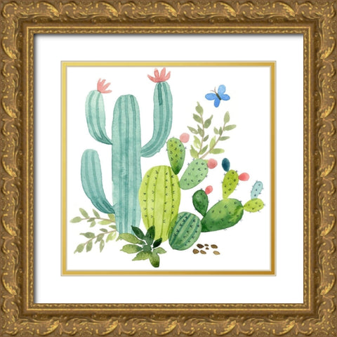 Happy Cactus IV Gold Ornate Wood Framed Art Print with Double Matting by Maday, Jane