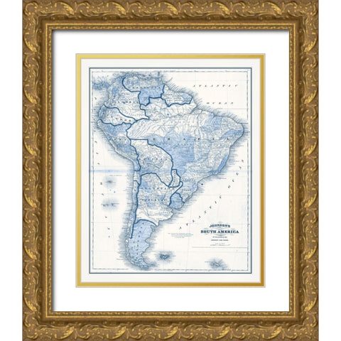 South America in Shades of Blue Gold Ornate Wood Framed Art Print with Double Matting by Vision Studio