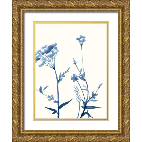 Indigo Wildflowers I Gold Ornate Wood Framed Art Print with Double Matting by Goldberger, Jennifer