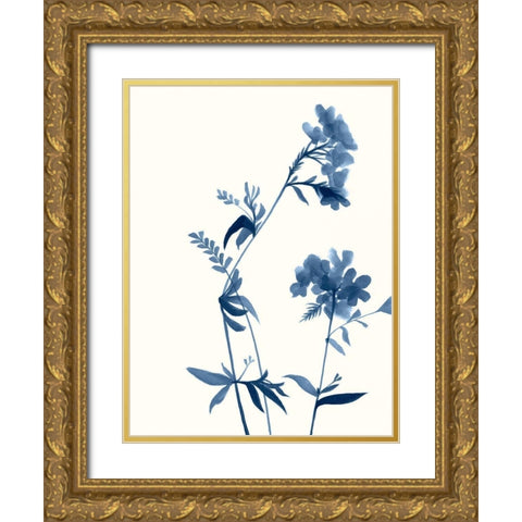 Indigo Wildflowers II Gold Ornate Wood Framed Art Print with Double Matting by Goldberger, Jennifer