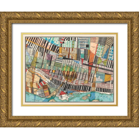 Modern Map of Montreal Gold Ornate Wood Framed Art Print with Double Matting by Galapon, Nikki