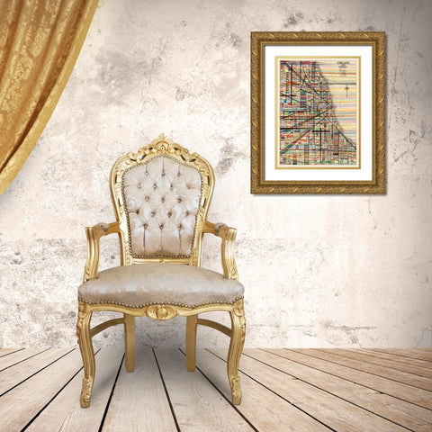 Modern Map of Chicago Gold Ornate Wood Framed Art Print with Double Matting by Galapon, Nikki