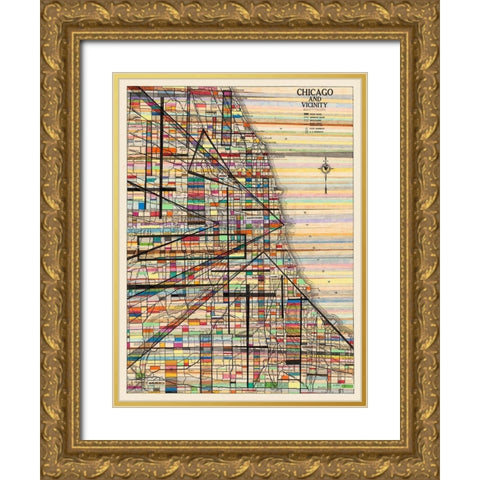 Modern Map of Chicago Gold Ornate Wood Framed Art Print with Double Matting by Galapon, Nikki