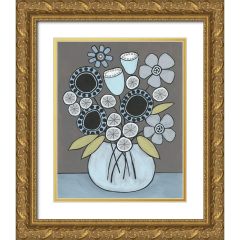 Happy Garden Flowers I Gold Ornate Wood Framed Art Print with Double Matting by Moore, Regina