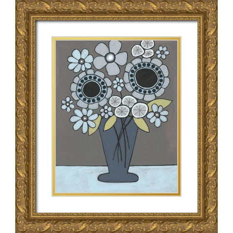 Happy Garden Flowers II Gold Ornate Wood Framed Art Print with Double Matting by Moore, Regina