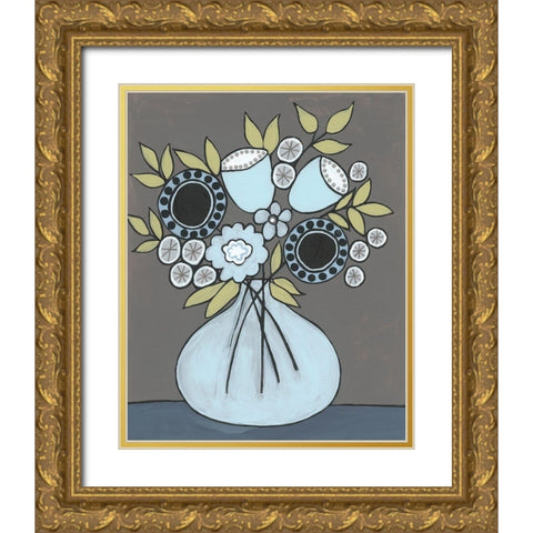 Happy Garden Flowers III Gold Ornate Wood Framed Art Print with Double Matting by Moore, Regina