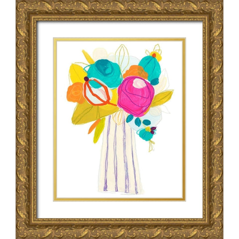 Floral Fiesta I Gold Ornate Wood Framed Art Print with Double Matting by Vess, June Erica