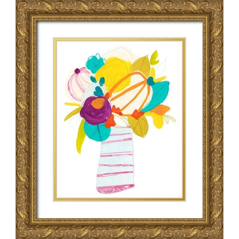 Floral Fiesta II Gold Ornate Wood Framed Art Print with Double Matting by Vess, June Erica