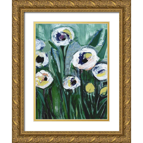 Modern White Floral V Gold Ornate Wood Framed Art Print with Double Matting by Daavettila, Tara