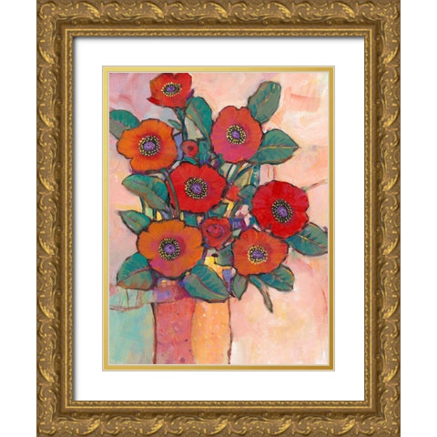 Poppies in a Vase I Gold Ornate Wood Framed Art Print with Double Matting by OToole, Tim