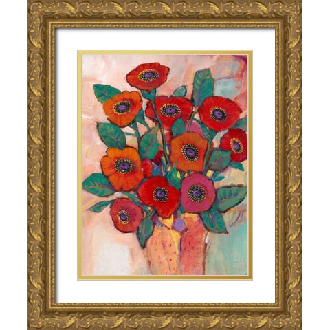 Poppies in a Vase II Gold Ornate Wood Framed Art Print with Double Matting by OToole, Tim