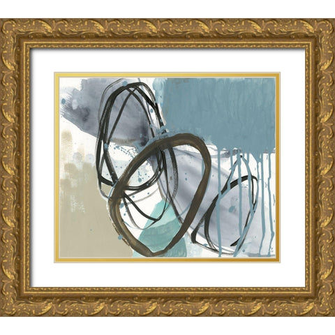 Umber and Black on Blue I Gold Ornate Wood Framed Art Print with Double Matting by Goldberger, Jennifer