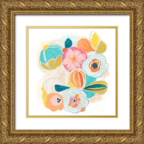 Floral Vibe I Gold Ornate Wood Framed Art Print with Double Matting by Vess, June Erica