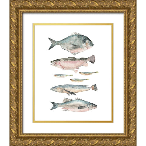 Fish Composition II Gold Ornate Wood Framed Art Print with Double Matting by Scarvey, Emma