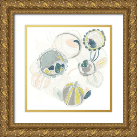 Floral Scumble IV Gold Ornate Wood Framed Art Print with Double Matting by Vess, June Erica
