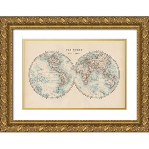 Johnstons World in Hemispheres Gold Ornate Wood Framed Art Print with Double Matting by Johnston