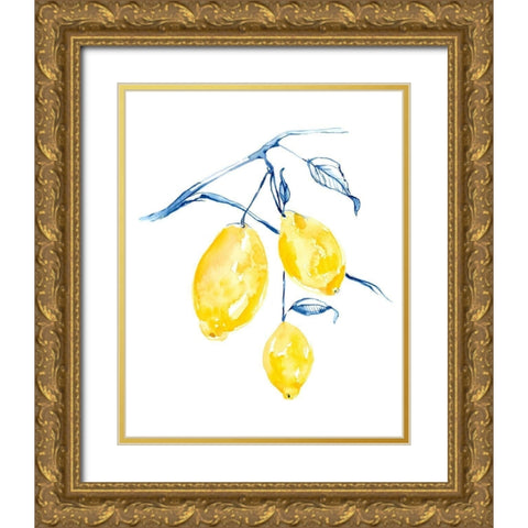 Watercolor Lemons I Gold Ornate Wood Framed Art Print with Double Matting by Goldberger, Jennifer