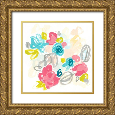 Floral Scatter I Gold Ornate Wood Framed Art Print with Double Matting by Vess, June Erica