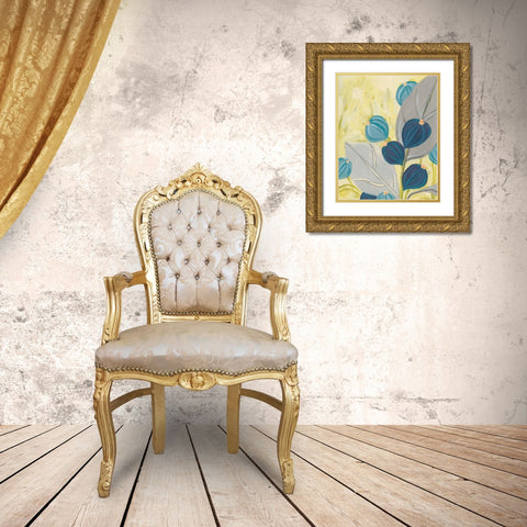 Navy and Citron Floral I Gold Ornate Wood Framed Art Print with Double Matting by Vess, June Erica