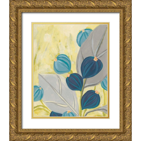 Navy and Citron Floral I Gold Ornate Wood Framed Art Print with Double Matting by Vess, June Erica