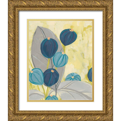 Navy and Citron Floral II Gold Ornate Wood Framed Art Print with Double Matting by Vess, June Erica