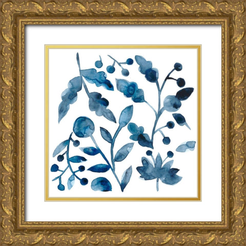 Indigo Ornament V Gold Ornate Wood Framed Art Print with Double Matting by Zarris, Chariklia