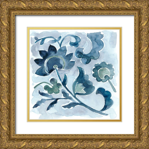 Indigo Ornament VI Gold Ornate Wood Framed Art Print with Double Matting by Zarris, Chariklia