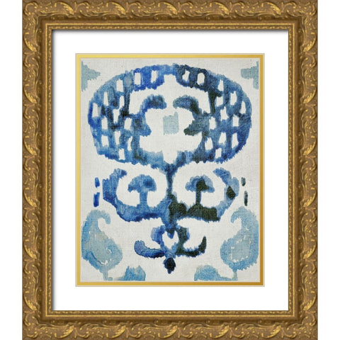 Sapphire Ikat I Gold Ornate Wood Framed Art Print with Double Matting by Zarris, Chariklia