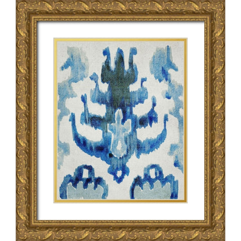 Sapphire Ikat IV Gold Ornate Wood Framed Art Print with Double Matting by Zarris, Chariklia