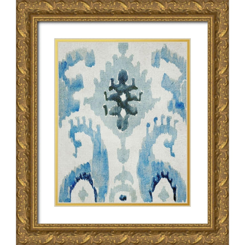 Sapphire Ikat V Gold Ornate Wood Framed Art Print with Double Matting by Zarris, Chariklia