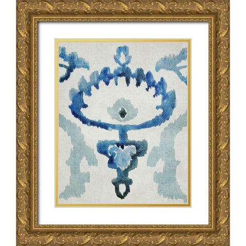 Sapphire Ikat VI Gold Ornate Wood Framed Art Print with Double Matting by Zarris, Chariklia