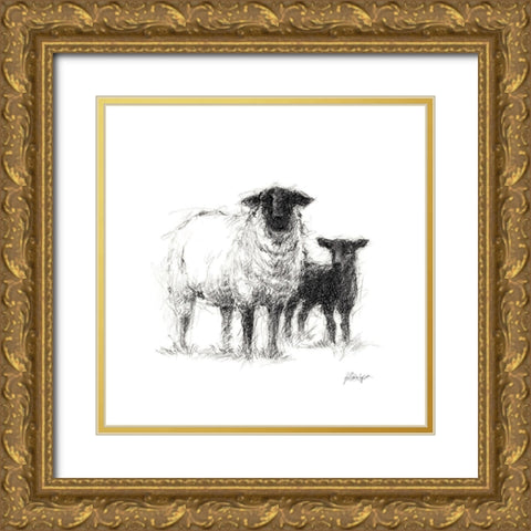 Charcoal Sheep Study II Gold Ornate Wood Framed Art Print with Double Matting by Harper, Ethan