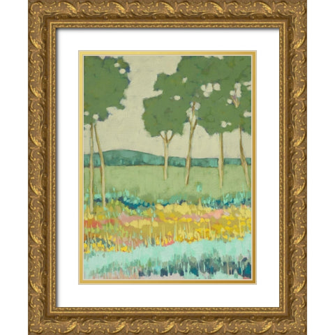 Tapestry Trees I Gold Ornate Wood Framed Art Print with Double Matting by Zarris, Chariklia