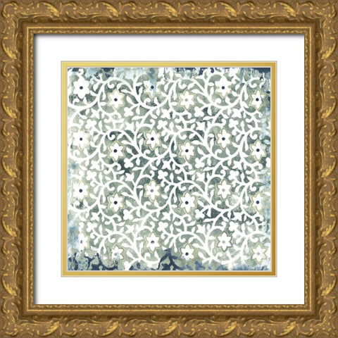 Flower Stone Tile III Gold Ornate Wood Framed Art Print with Double Matting by Vess, June Erica
