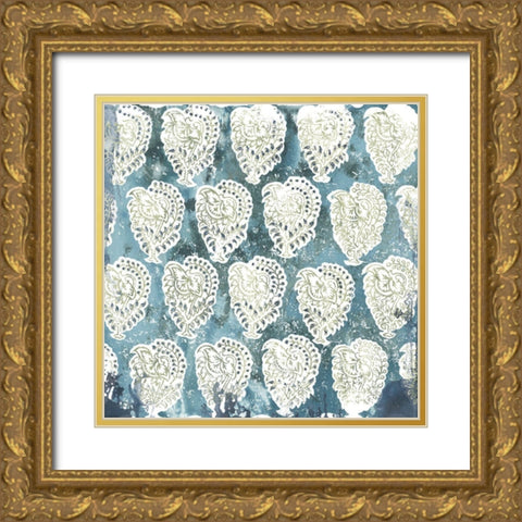 Flower Stone Tile IV Gold Ornate Wood Framed Art Print with Double Matting by Vess, June Erica