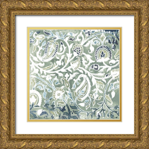 Flower Stone Tile V Gold Ornate Wood Framed Art Print with Double Matting by Vess, June Erica